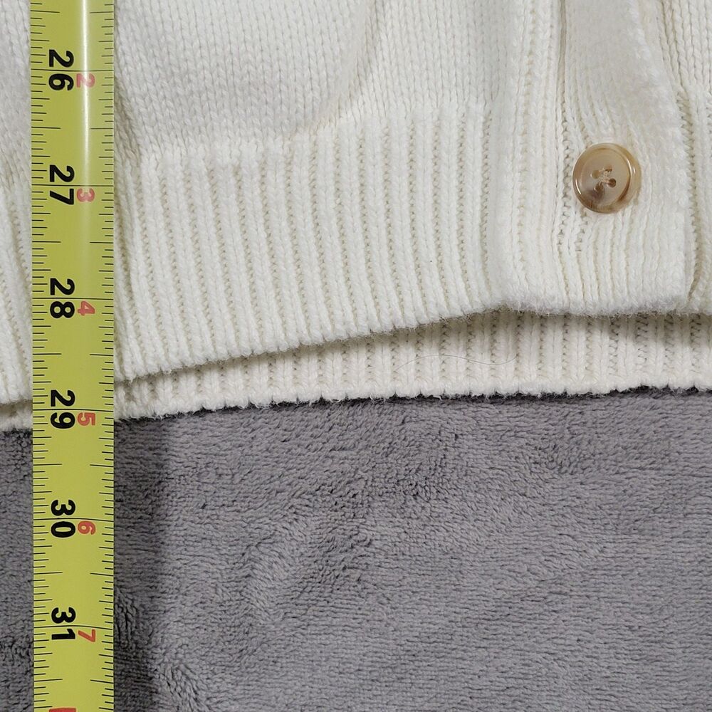 VINTAGE Lands End V-Neck Sweater Cardigan Womens Large White USA Preppy Retro - Picture 5 of 7